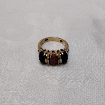 Vintage Scarab Carved Stones Gold Vermeil Ring Size 5