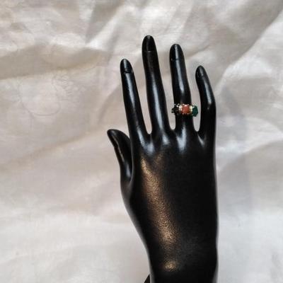 Vintage Scarab Carved Stones Gold Vermeil Ring Size 5