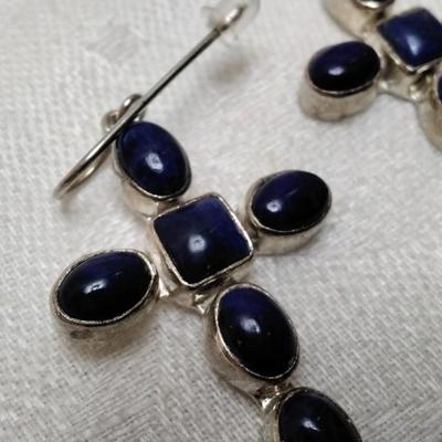 Vintage Hand Signed Handmade JP (Navajo) Lapis Lazuli Cross 925 Earrings