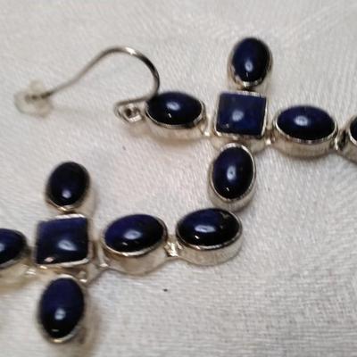 Vintage Hand Signed Handmade JP (Navajo) Lapis Lazuli Cross 925 Earrings