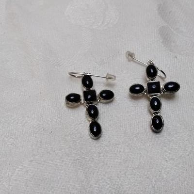 Vintage Hand Signed Handmade JP (Navajo) Lapis Lazuli Cross 925 Earrings