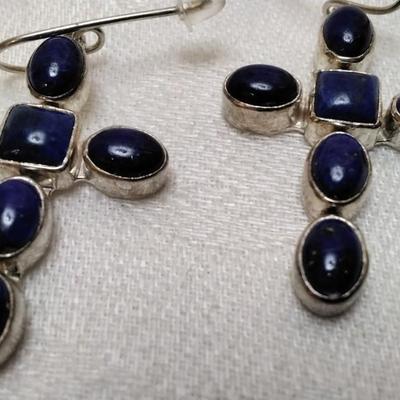 Vintage Hand Signed Handmade JP (Navajo) Lapis Lazuli Cross 925 Earrings