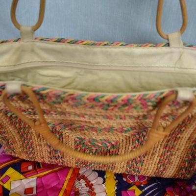 LOT 327. THREE WOVEN BAGS AND VINTAGE FABRIC