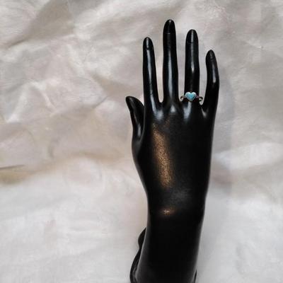 Vintage Turquoise Heart 925 Ring Size 8