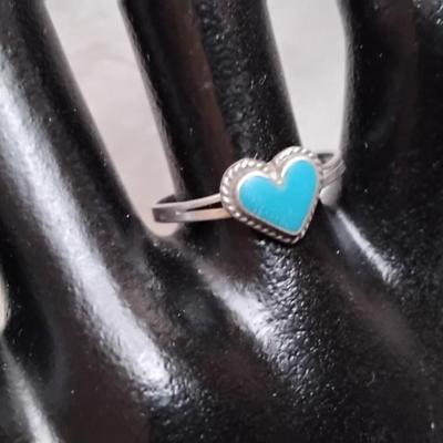 Vintage Turquoise Heart 925 Ring Size 8