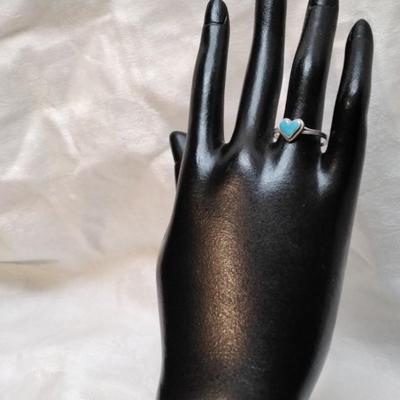 Vintage Turquoise Heart 925 Ring Size 8