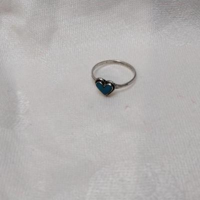 Vintage Turquoise Heart 925 Ring Size 8