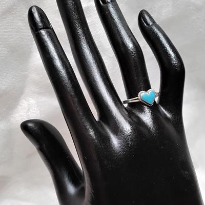 Vintage Turquoise Heart 925 Ring Size 8