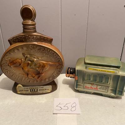 Vintage Pony Express & Cable Car Beam Decanters