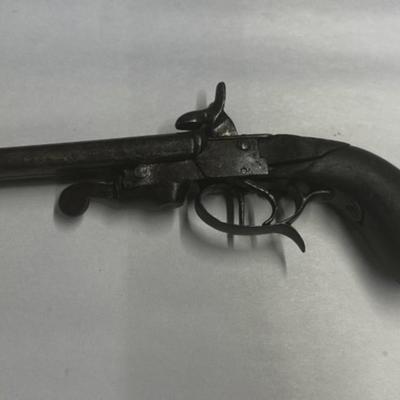 Antique Military and Civilian Weaponry - Double Barrell Pin Fire Pistol 