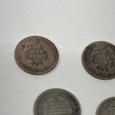 Lot of 5 Seated Liberty Dimes - 1887,1838,1891,1884 90% Silver