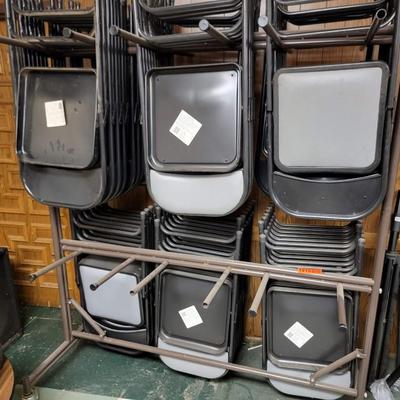 Metal Chair Stacker roller with all metal chairs on roller