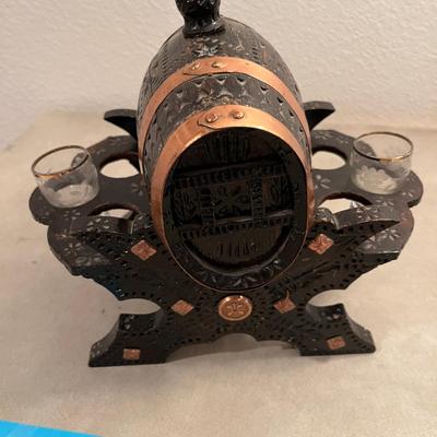 Wood Carved Whiskey Barrel with rack