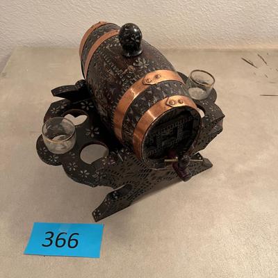 Wood Carved Whiskey Barrel with rack