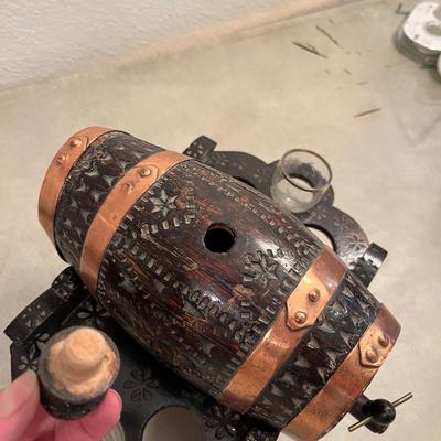 Wood Carved Whiskey Barrel with rack
