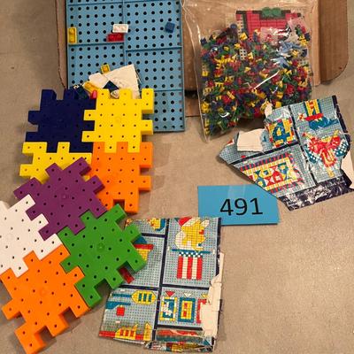 Box of plastic building blocks