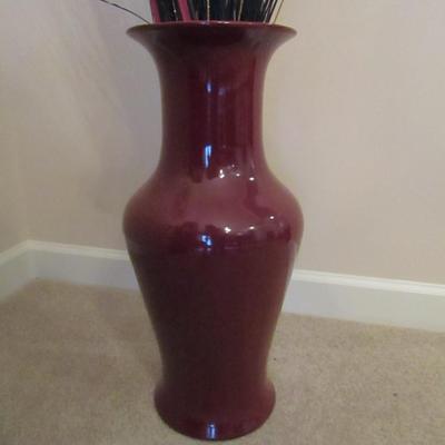 Glazed Ceramic Floor Vase with Accent Arrangement