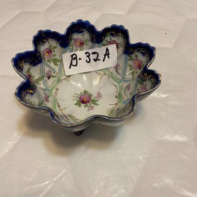 Beautiful Navy and Floral Footed Bowl