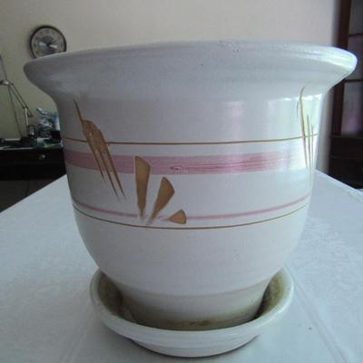 Glazed Ceramic Flower Pot with Saucer