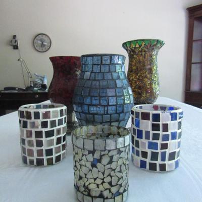 Mosaic Glass Vases and Candle Holders