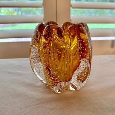 Heavy Amber Glass Vase