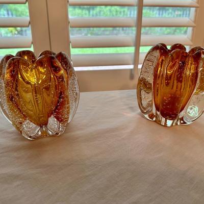 Heavy Amber Glass Vase