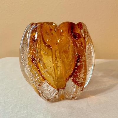 Heavy Amber Glass Vase