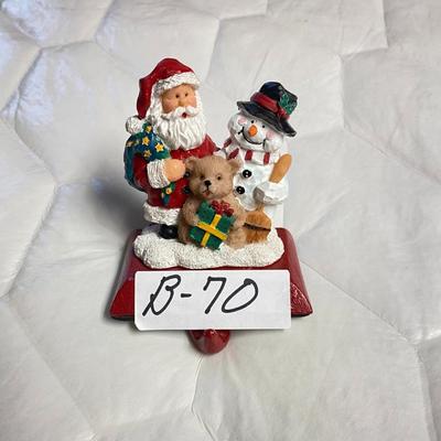 Cast Iron Santa, Snowman & Bear Christmas Stocking Holder