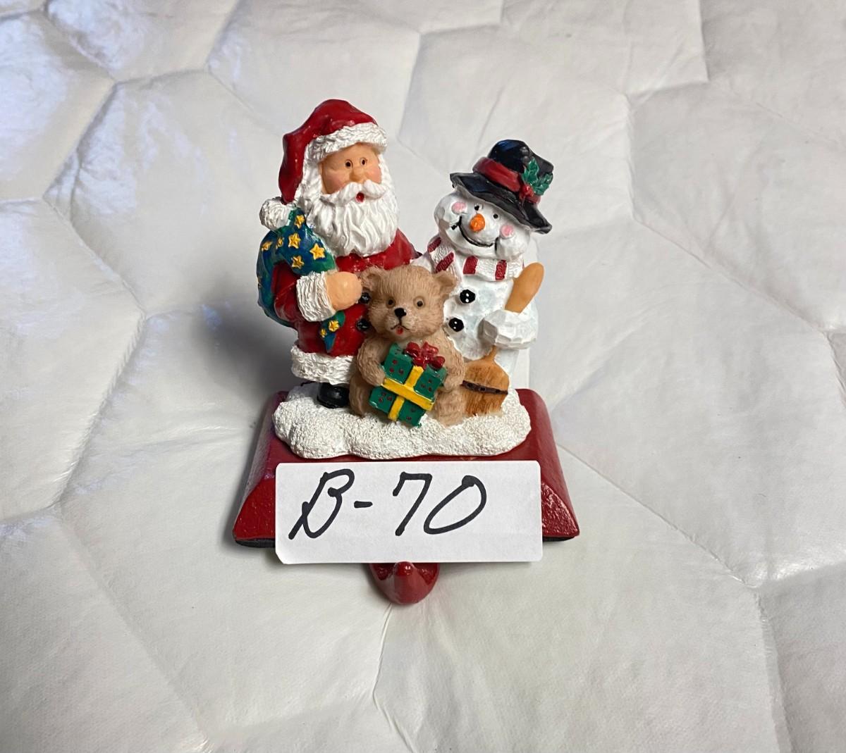 Cast Iron Santa, Snowman & Bear Christmas Stocking Holder