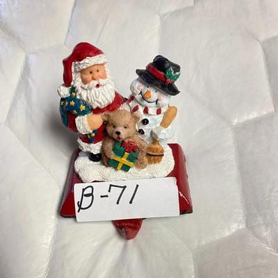 Cast Iron Santa, Snowman & Bear Christmas Stocking Holder