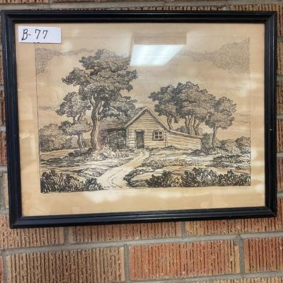 Framed and Matted Cabin in Forrest Print