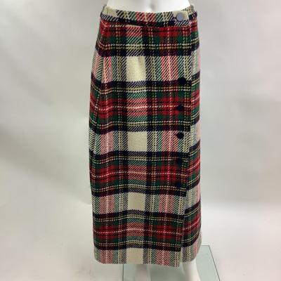Lot 500 Vintage Button Front Tartan Plaid Wool Skirt