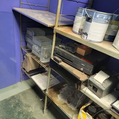 3 set of shelving with all items except electronics and coffee urn