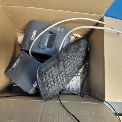 Box of electronics & Printer