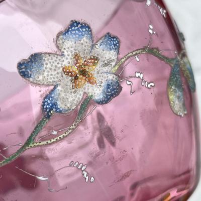 Cranberry Bowl with enamal floral design