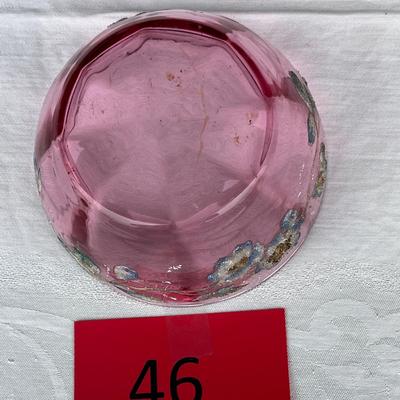 Cranberry Bowl with enamal floral design