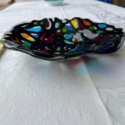 Fused glass stained glass style bowl