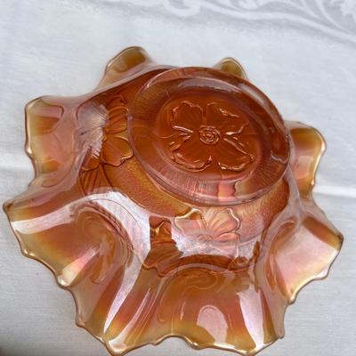 Marigold Carnival Glass Bowl Pansy