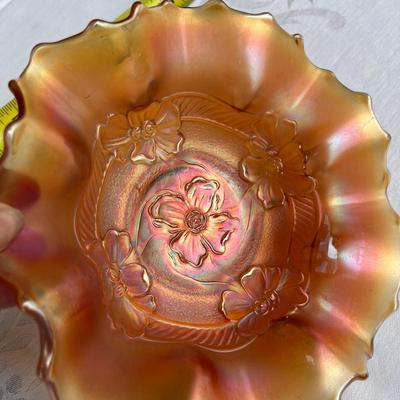 Marigold Carnival Glass Bowl Pansy