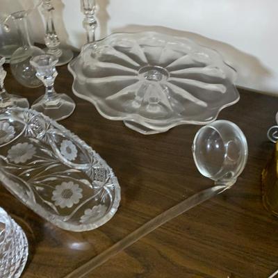Large Lot Of Clear Glassware Cakeplate Vases Serving Dishes +++