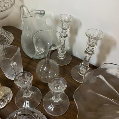 Large Lot Of Clear Glassware Cakeplate Vases Serving Dishes +++
