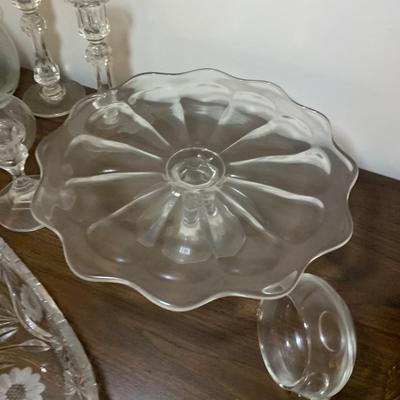 Large Lot Of Clear Glassware Cakeplate Vases Serving Dishes +++