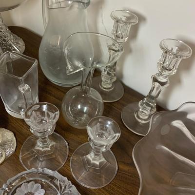 Large Lot Of Clear Glassware Cakeplate Vases Serving Dishes +++