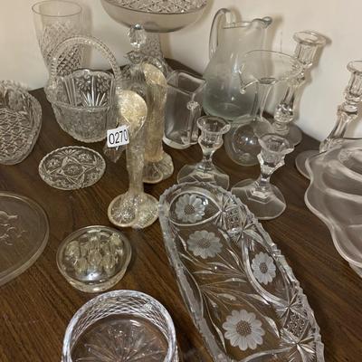 Large Lot Of Clear Glassware Cakeplate Vases Serving Dishes +++