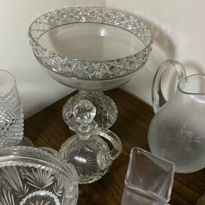 Large Lot Of Clear Glassware Cakeplate Vases Serving Dishes +++
