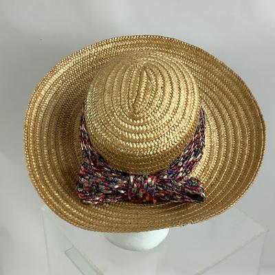 Frank Olive Vintage Gold Woven Straw & Mesh Wide Brim Hat With Bow