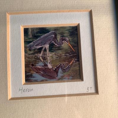 Heron Stamp Size Art - America In Miniature Framed