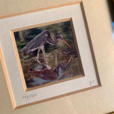 Heron Stamp Size Art - America In Miniature Framed
