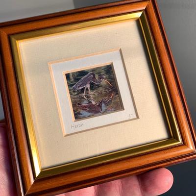 Heron Stamp Size Art - America In Miniature Framed