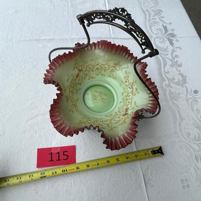 Silver Plate Bride's Basket w/ Bristol Glass Insert